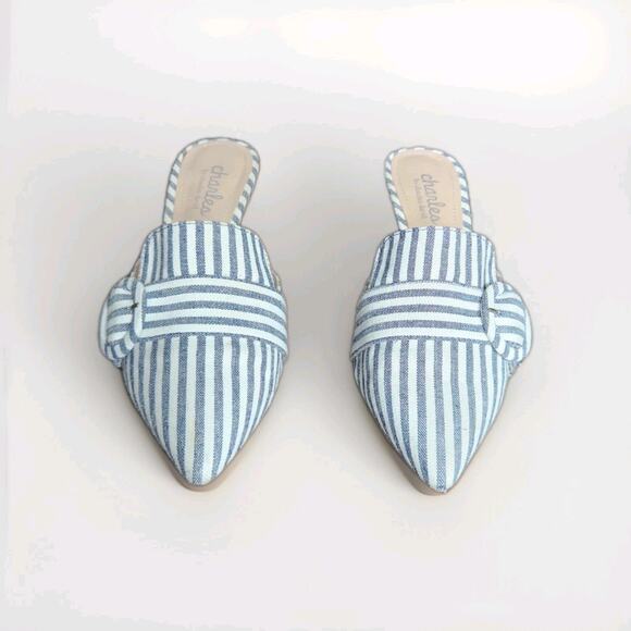 Charles by Charles David Striped Acapulco Mules W/ Buckle Size 7 1/2 Euc - Picture 2 of 7